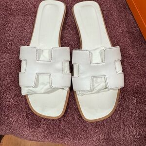 Hermes White Sandals with Iconic H Design